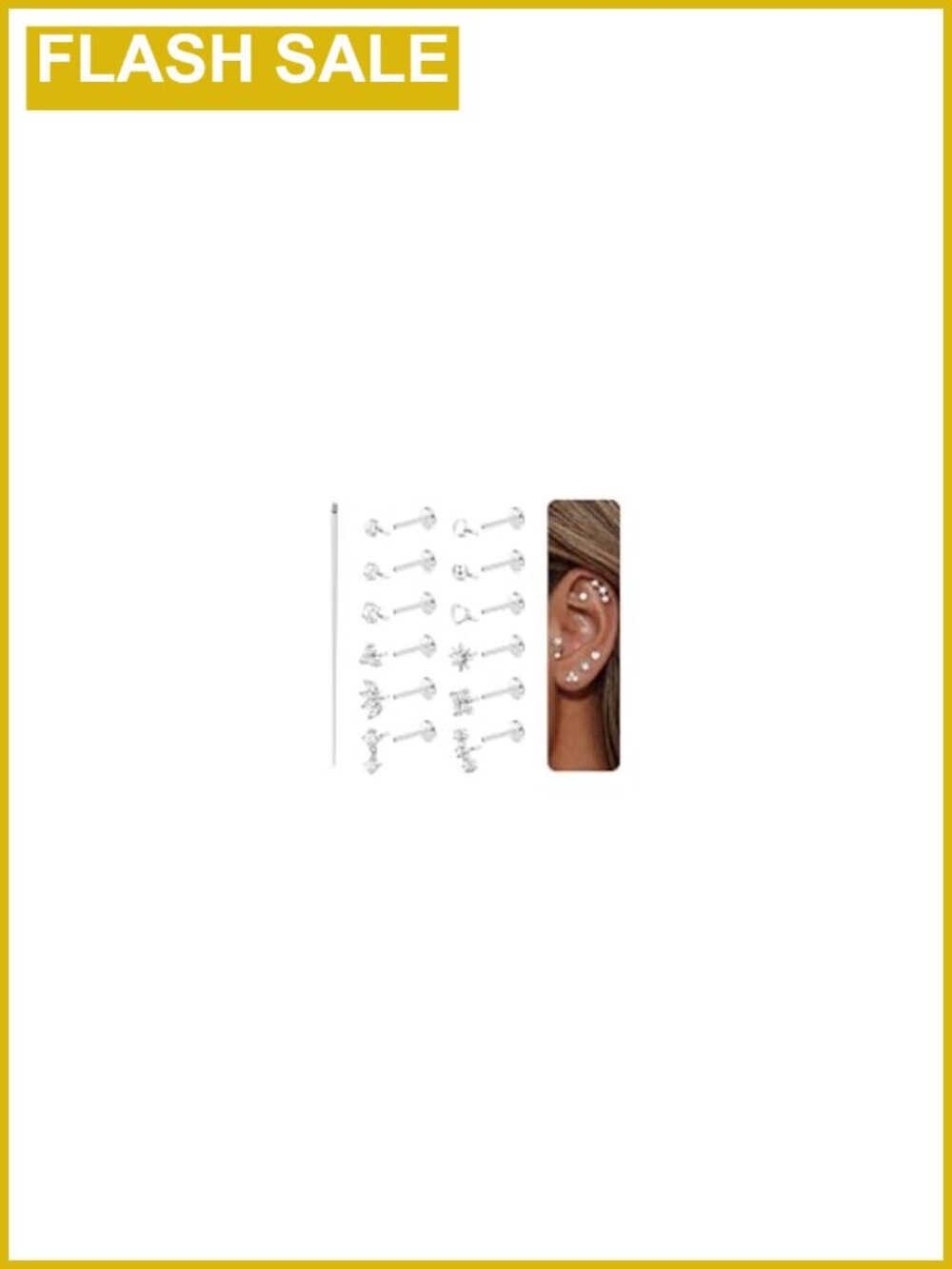 Flat Back Stud Earrings 316L Surgical Steel Cartilage Tragus Piercing Set